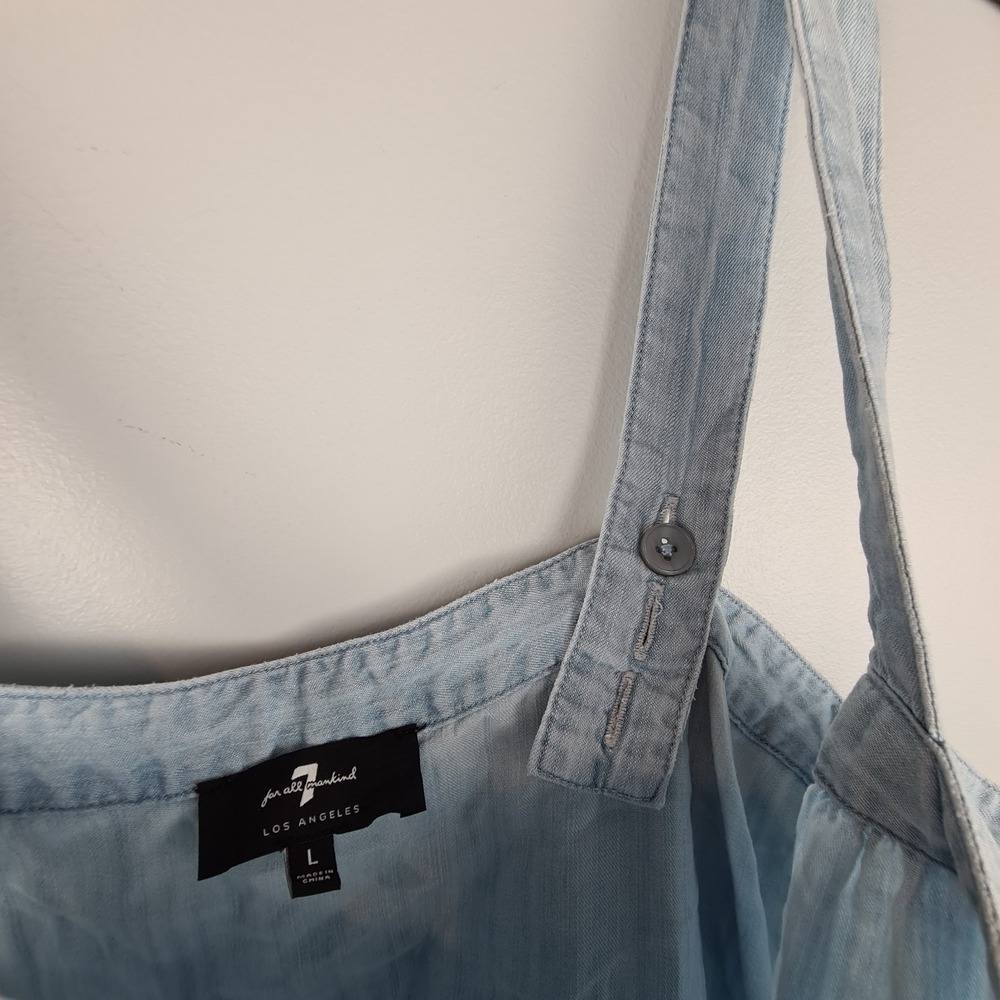 7 For All Mankind Light Blue Chambray Denim Women' Dress Large Boho Adjustable - Picture 5 of 7